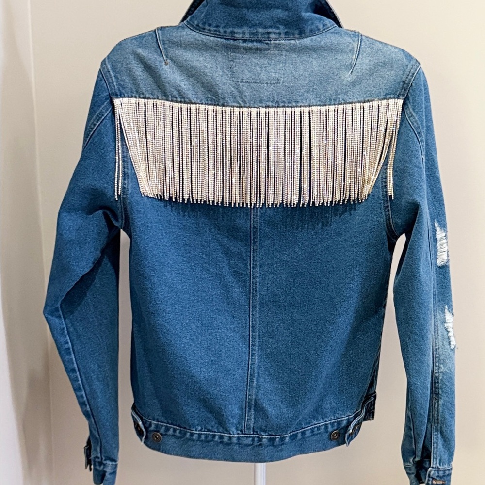 Denim Jacket with Silver Fringe